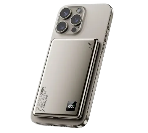Newface PW555 5.000 mAh Dijital Göstergeli 18W Type-C ve 15W Kablosuz Şarj PD Hızlı Şarj Magsafe Powerbank - Titanyum