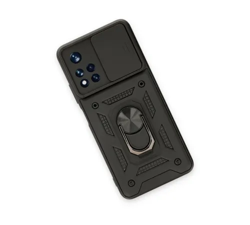 Newface Xiaomi Redmi Note 11T Kılıf Pars Lens Yüzüklü Silikon - Siyah