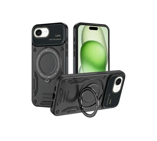 Newface iPhone 16E Kılıf Joy Lens Standlı Kapak - Siyah Newface iPhone 16E Kılıf Joy Lens Standlı Kapak - Siyah