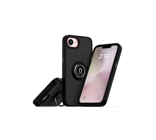 Newface iPhone 16E Kılıf Montreal Yüzüklü Silikon Kapak - Siyah