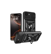 Newface iPhone 16E Kılıf Pars Lens Yüzüklü Silikon - Siyah