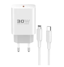 Konfulon C87C 30W Type-C Çıkışlı Ekstra DL50 1M Type-C to Lightning Kablolu PD Şarj Cihazı - Beyaz