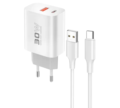 Konfulon C89Q 1 Adet 30W Type-C ve 1 Adet 22.5W USB Çıkışlı Ekstra DL49 1M USB to Type-C Kablolu PD Şarj Cihazı - Beyaz Konfulon C89Q 1 Adet 30W Type-C ve 1 Adet 22.5W USB Çıkışlı Ekstra DL49 1M USB to Type-C Kablolu PD Şarj Cihazı - Beyaz