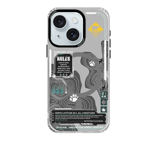 Keep Off iPhone 15 Map Magsafe Kapak - Snowfield Keep Off iPhone 15 Map Magsafe Kapak - Snowfield