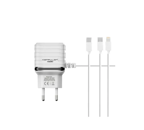 Konfulon C33 Hızlı Şarj Cihazı 3in1 (Dahili Lightning Kablo iphone Uyumlulu) Konfulon C33 Hızlı Şarj Cihazı 3in1 (Dahili Lightning Kablo iphone Uyumlulu)