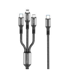 Konfulon DC62 3in1 Type-C to 60W Type-C / 12W Lightning / 15W Micro 1.2M Hızlı Şarj Kablo - Siyah