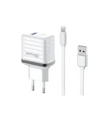 Konfulon C19Q 18W USB Çıkışlı Ekstra USB to Lightning Kablolu PD Hızlı Şarj Cihazı - Beyaz