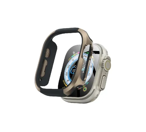Movenchy Apple Watch Ultra 49mm MO-WT3 Alüminyum Camlı Kasa Ekran Koruyucu - Gold