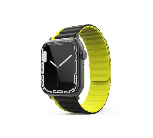Movenchy Apple Watch 42mm MO-WB1 Çift Renk Mıknatıslı Silikon Kordon - Siyah-Sarı Movenchy Apple Watch 42mm MO-WB1 Çift Renk Mıknatıslı Silikon Kordon - Siyah-Sarı