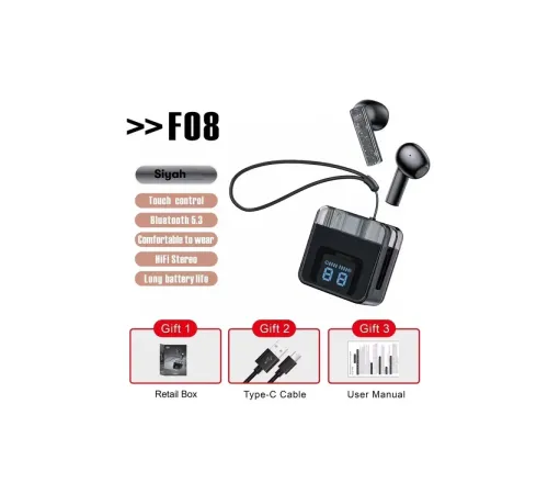 Karler Bass F08 Dijital Şarj Göstergeli TWS Bluetooth Kulaklık - Siyah Karler Bass F08 Dijital Şarj Göstergeli TWS Bluetooth Kulaklık - Siyah