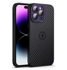 Newface iPhone 14 Pro Max Kılıf Harbon Magneticsafe Karbon Kapak - Derin Mor