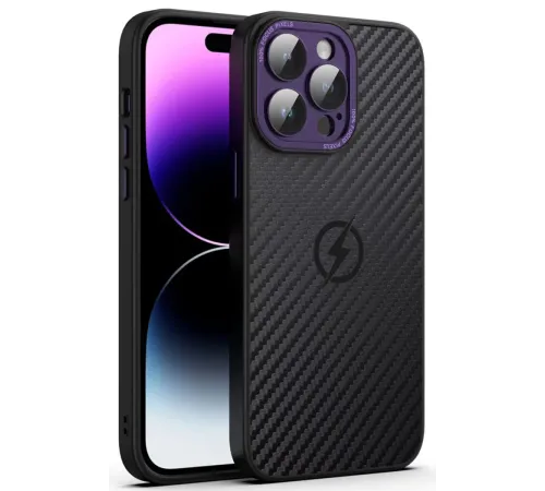 Newface iPhone 14 Pro Max Kılıf Harbon Magneticsafe Karbon Kapak - Derin Mor